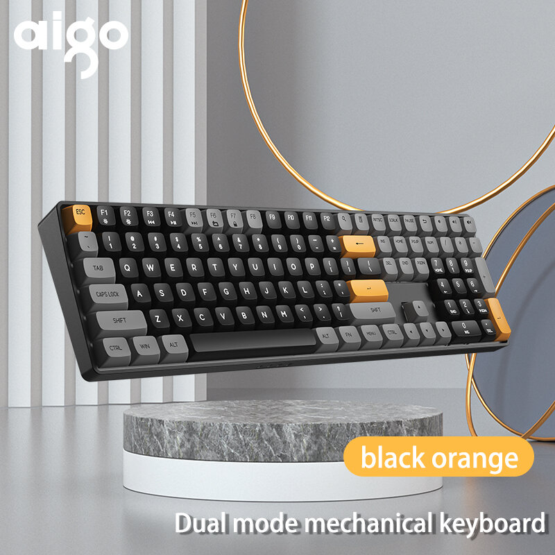 Aigo A108 Gaming Mechanisch Toetsenbord 110 Toetsen Hot Swap 2.4G Draadloos Type-c Bedraad Geel Schakelaar Oplaadbaar Ga Top Merken Winkel